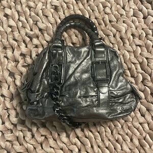 Kenneth Cole Leather Hobo Handbag in Metallic Silver